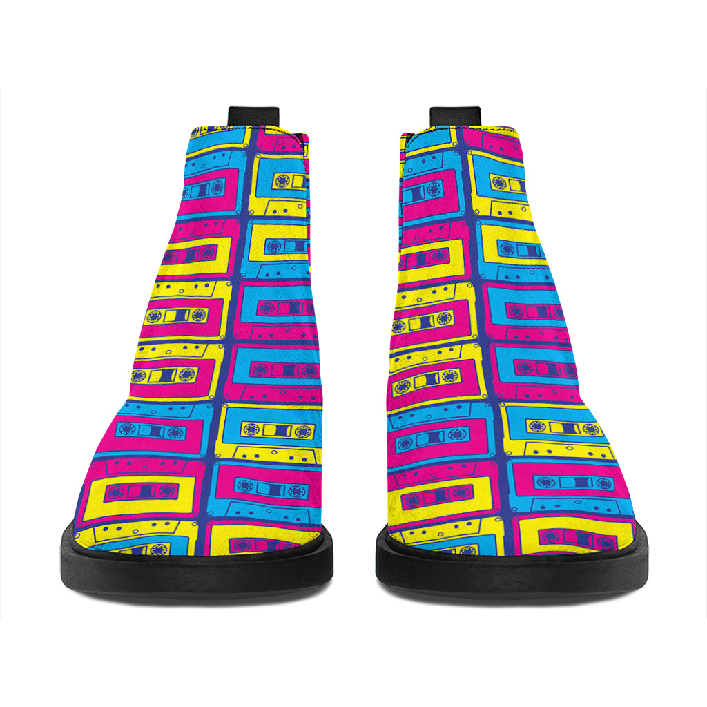 Colorful Cassette Tape Print Flat Ankle Boots