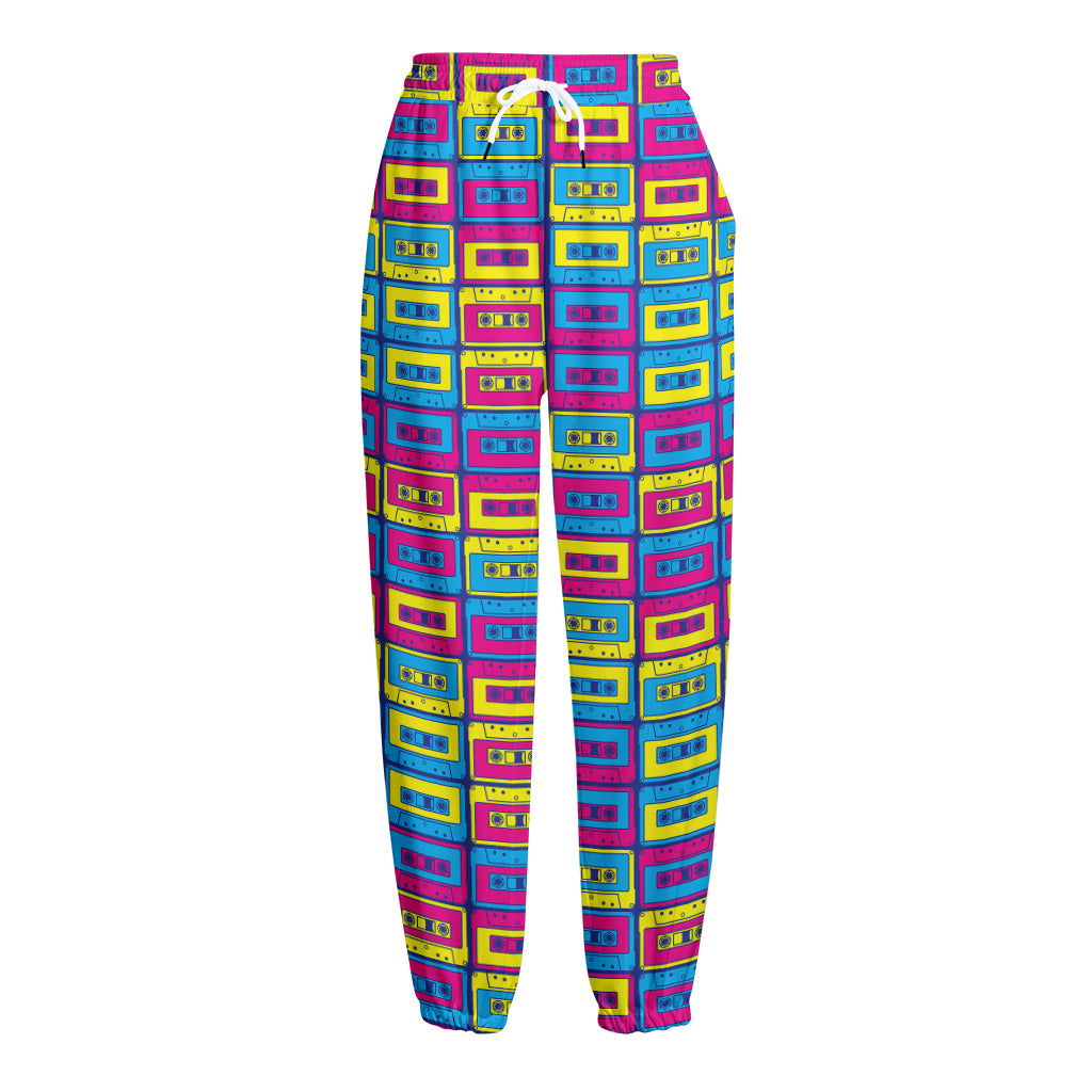 Colorful Cassette Tape Print Fleece Lined Knit Pants