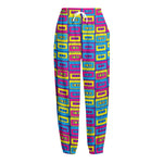 Colorful Cassette Tape Print Fleece Lined Knit Pants