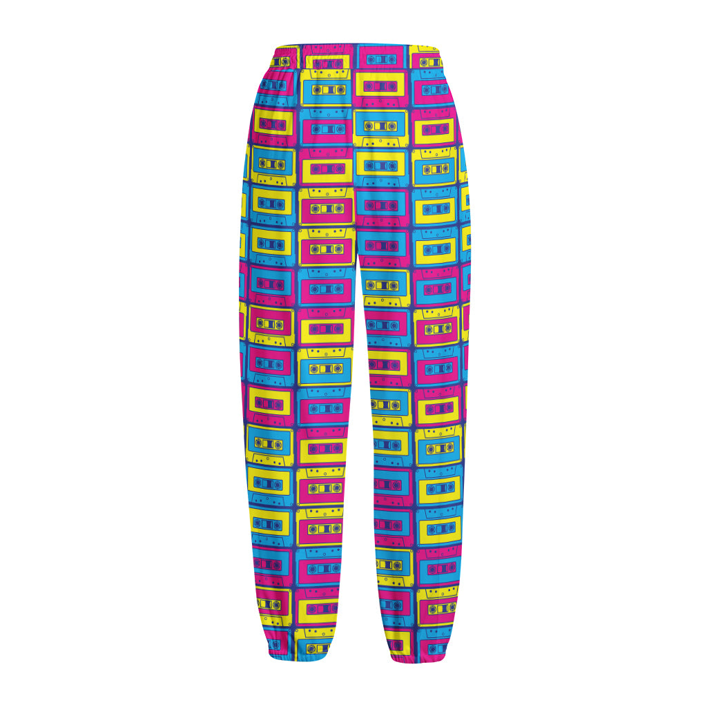Colorful Cassette Tape Print Fleece Lined Knit Pants