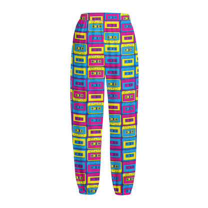 Colorful Cassette Tape Print Fleece Lined Knit Pants
