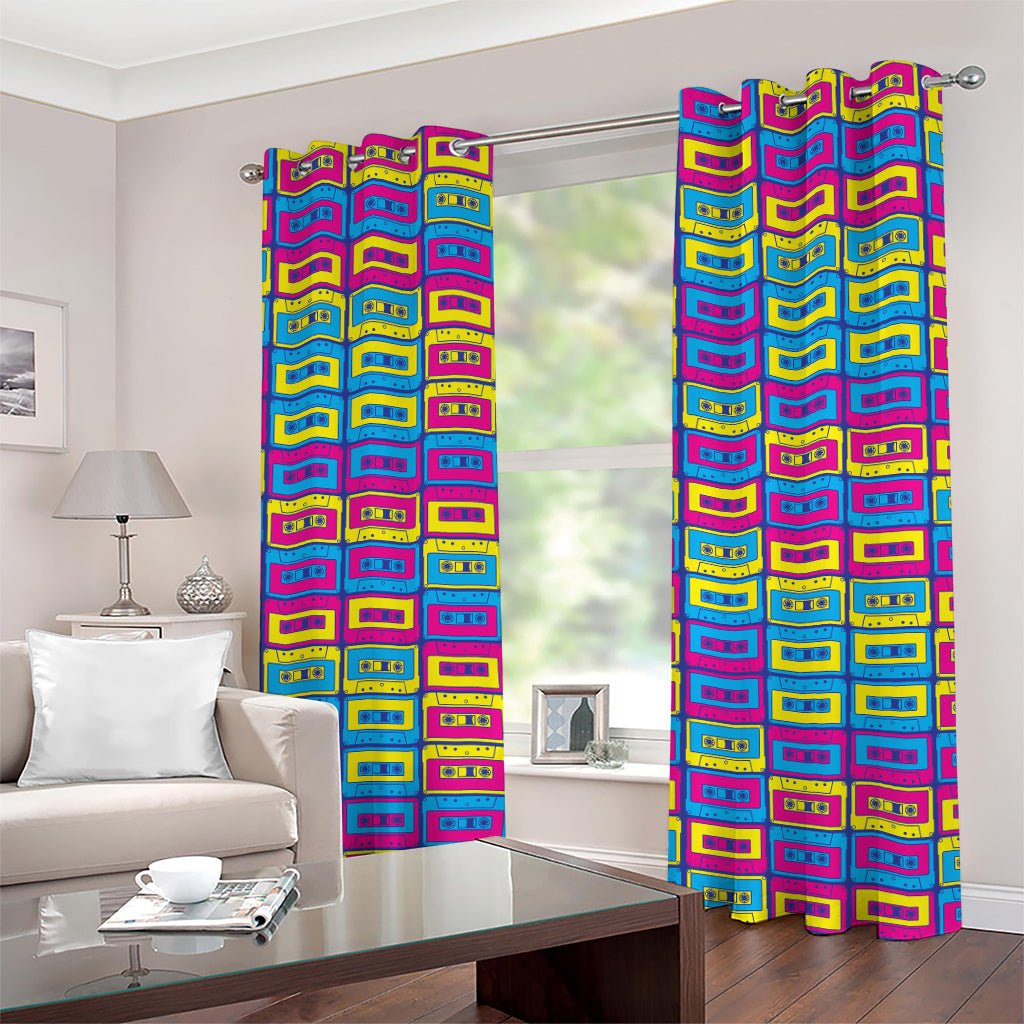 Colorful Cassette Tape Print Grommet Curtains