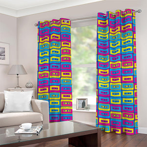 Colorful Cassette Tape Print Grommet Curtains