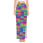 Colorful Cassette Tape Print High Slit Maxi Skirt