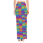 Colorful Cassette Tape Print High Slit Maxi Skirt