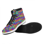 Colorful Cassette Tape Print High Top Leather Sneakers