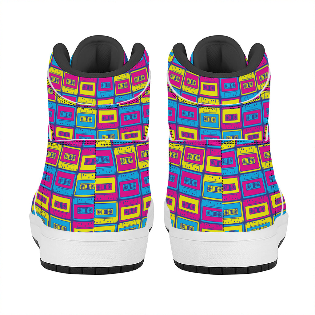 Colorful Cassette Tape Print High Top Leather Sneakers