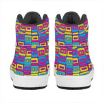 Colorful Cassette Tape Print High Top Leather Sneakers