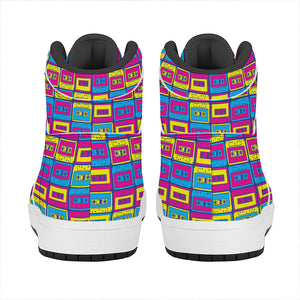 Colorful Cassette Tape Print High Top Leather Sneakers