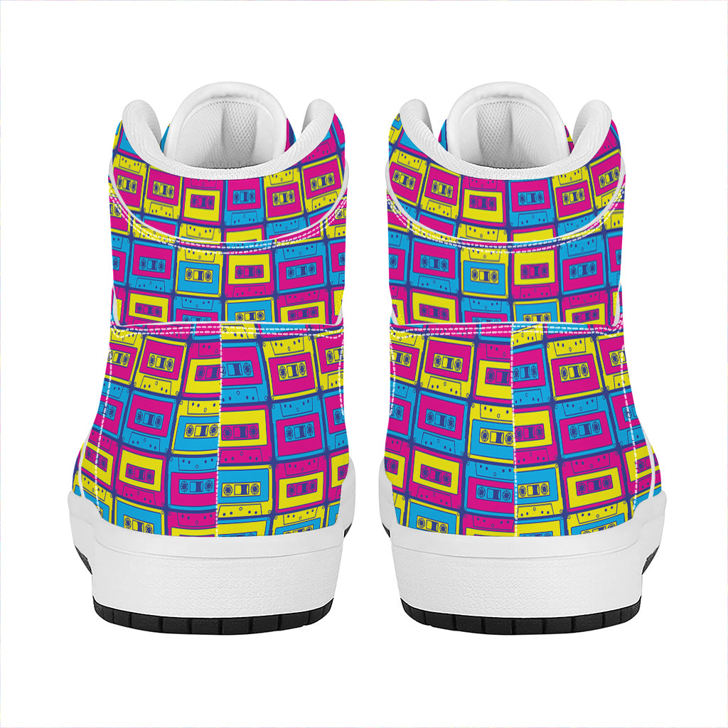 Colorful Cassette Tape Print High Top Leather Sneakers