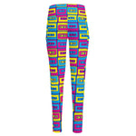 Colorful Cassette Tape Print High-Waisted Pocket Leggings