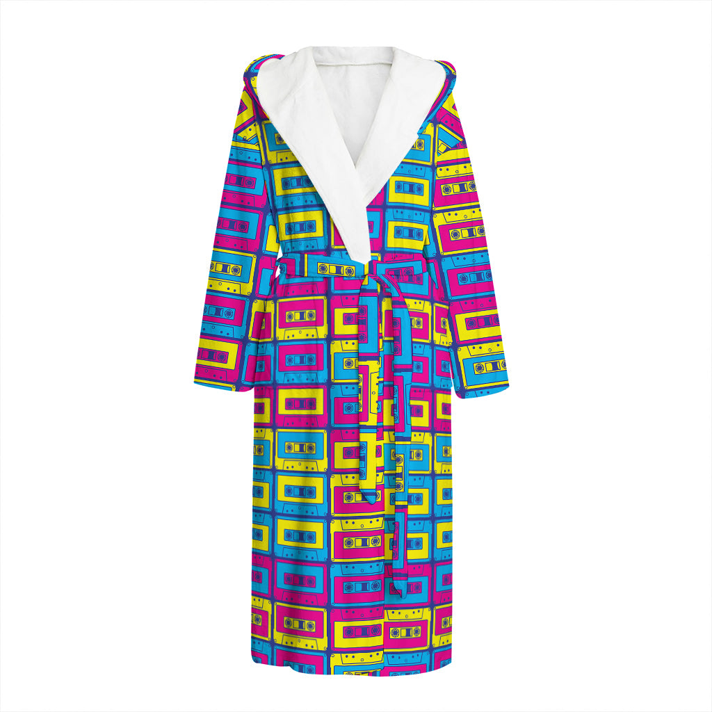 Colorful Cassette Tape Print Hooded Bathrobe