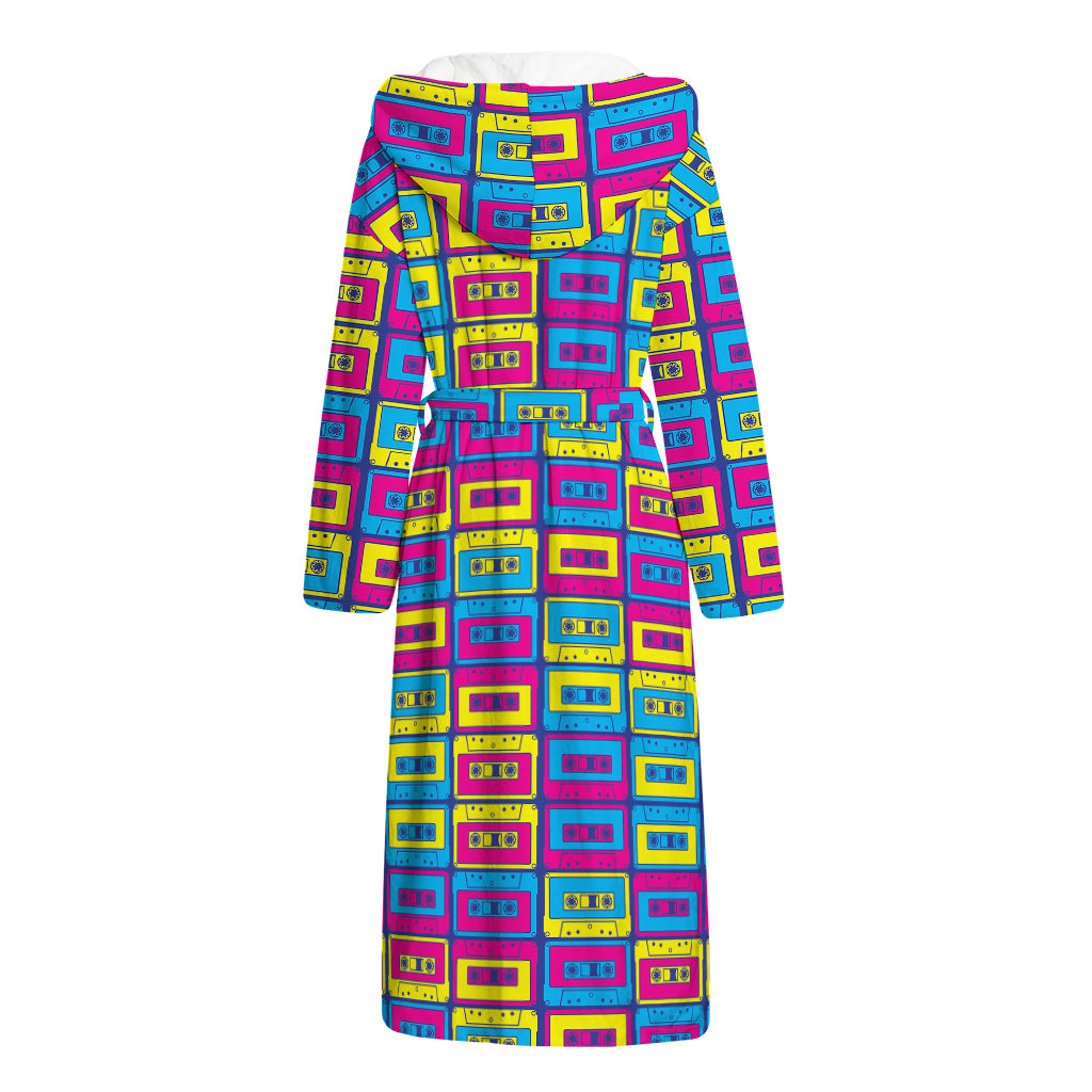 Colorful Cassette Tape Print Hooded Bathrobe