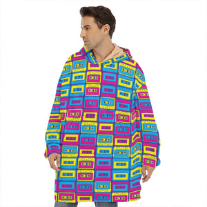 Colorful Cassette Tape Print Hoodie Blanket