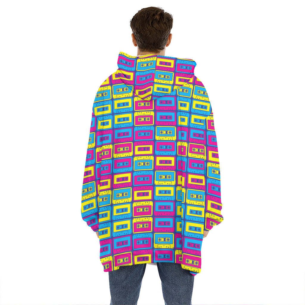 Colorful Cassette Tape Print Hoodie Blanket