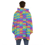 Colorful Cassette Tape Print Hoodie Blanket