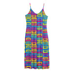 Colorful Cassette Tape Print Jersey Midi Cami Dress