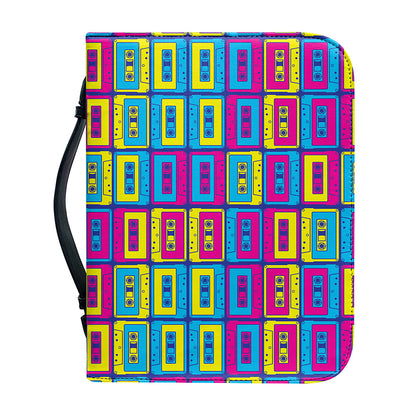 Colorful Cassette Tape Print Leather Bible Cover
