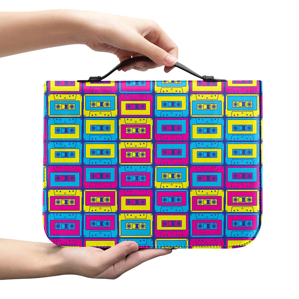 Colorful Cassette Tape Print Leather Bible Cover