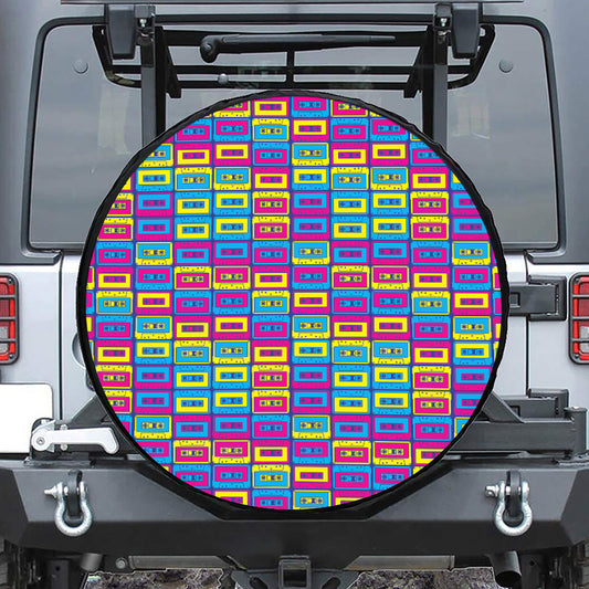 Colorful Cassette Tape Print Leather Spare Tire Cover