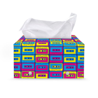 Colorful Cassette Tape Print Leather Tissue Box Cover