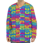 Colorful Cassette Tape Print Long Sleeve Baseball Jersey