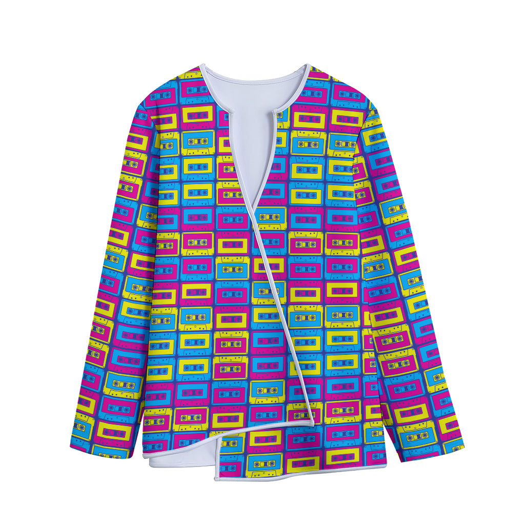 Colorful Cassette Tape Print Long Sleeve Short Coat