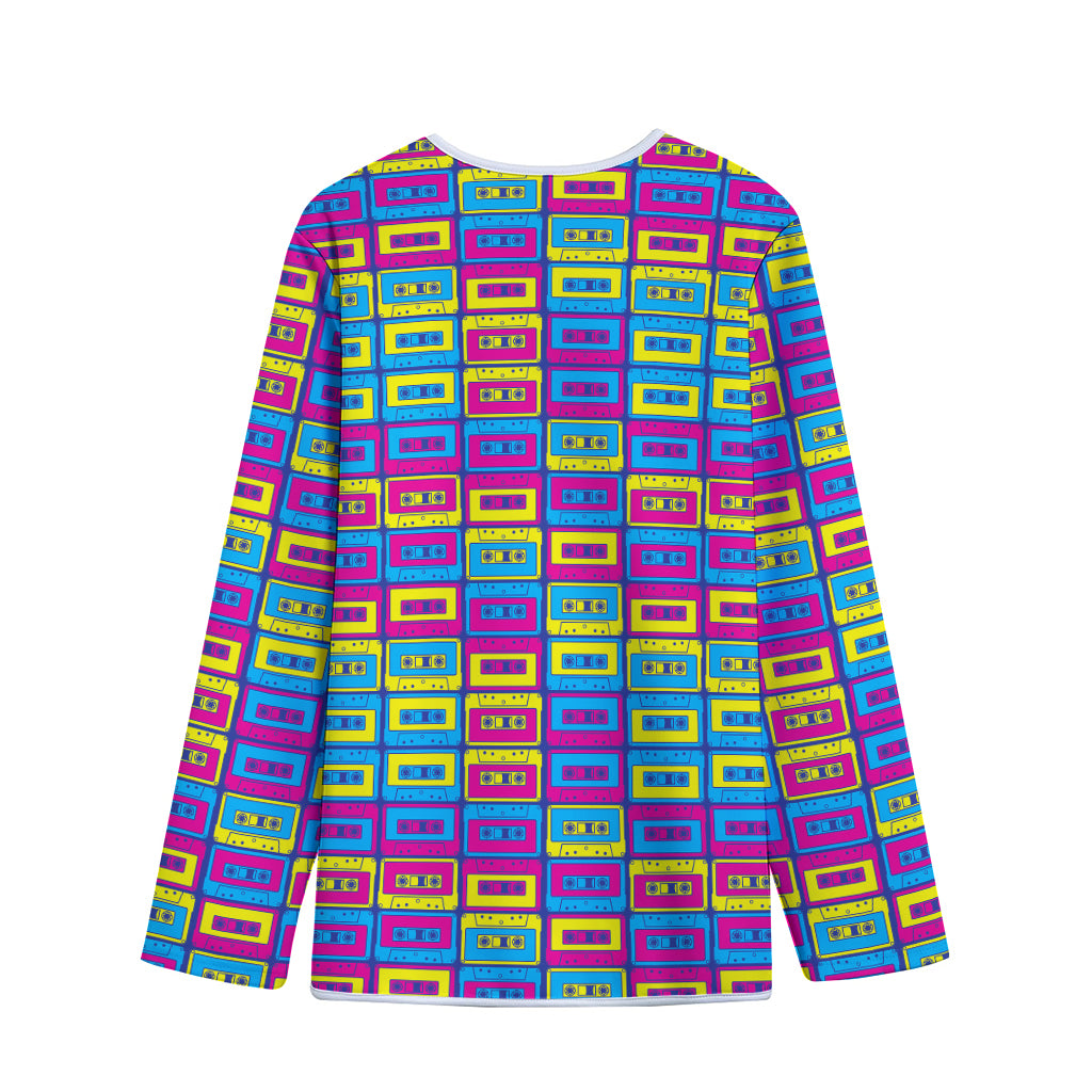 Colorful Cassette Tape Print Long Sleeve Short Coat