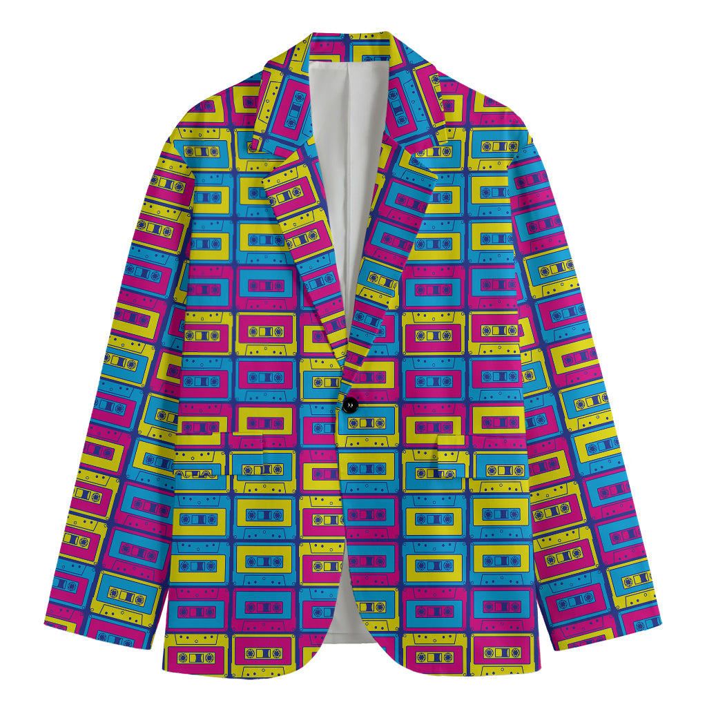 Colorful Cassette Tape Print Men's Cotton Blazer