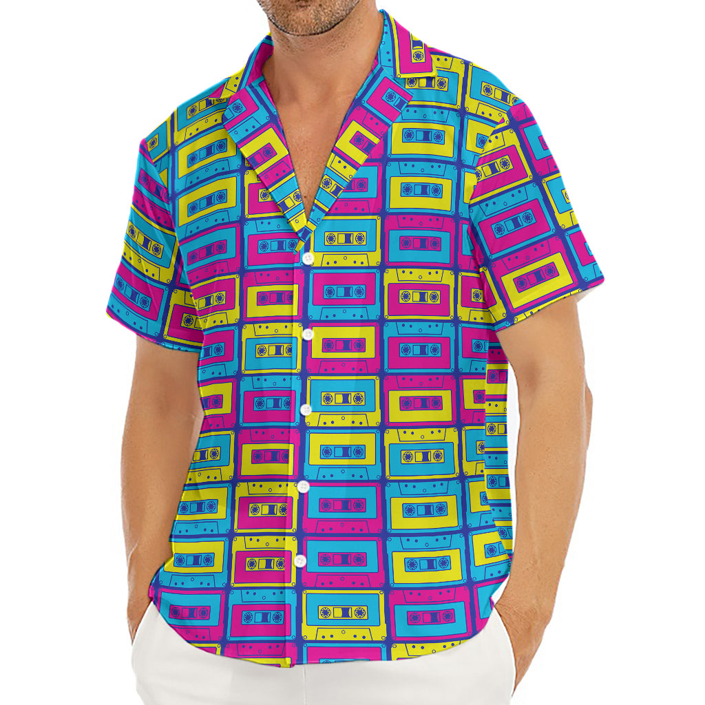 Colorful Cassette Tape Print Men's Deep V-Neck Shirt