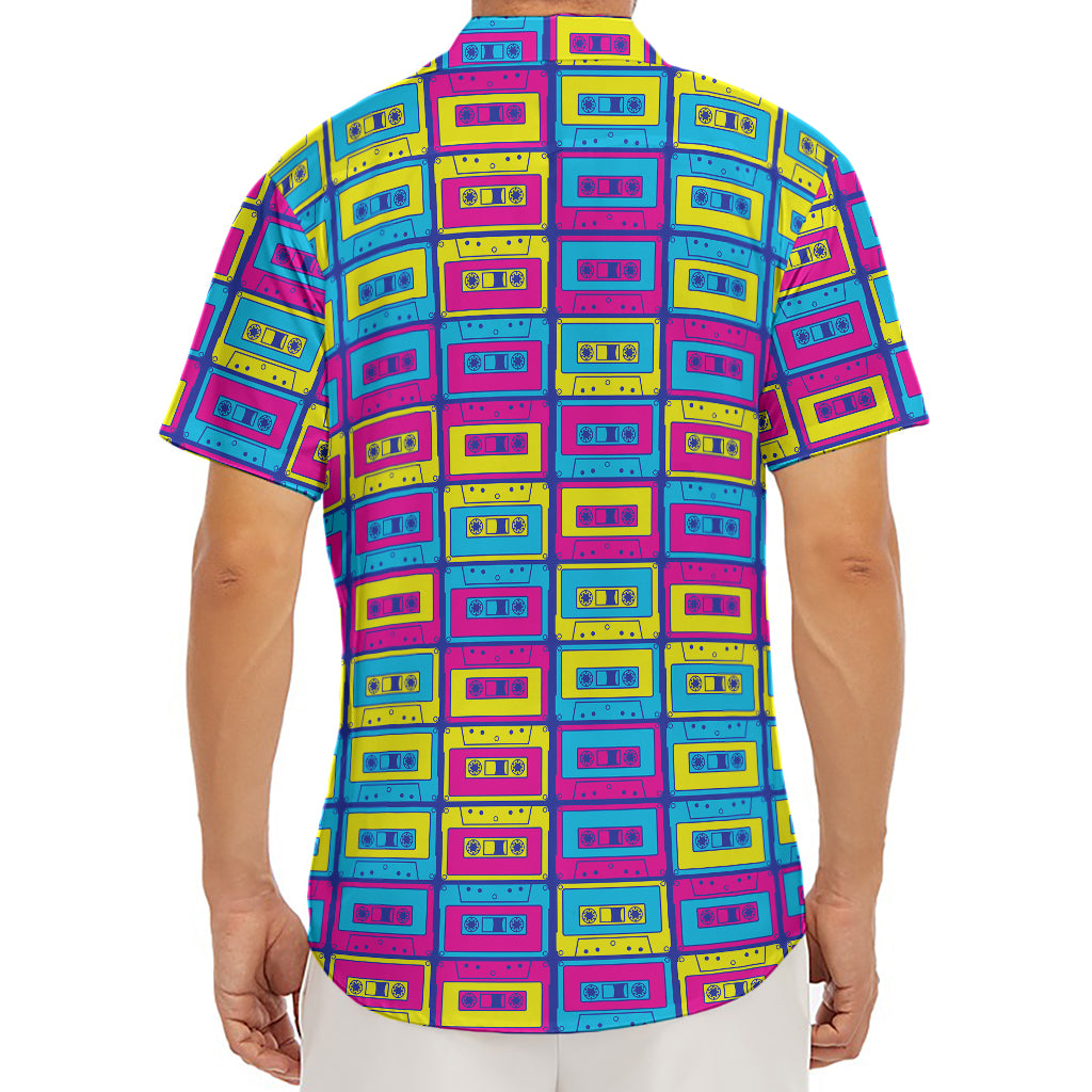 Colorful Cassette Tape Print Men's Deep V-Neck Shirt