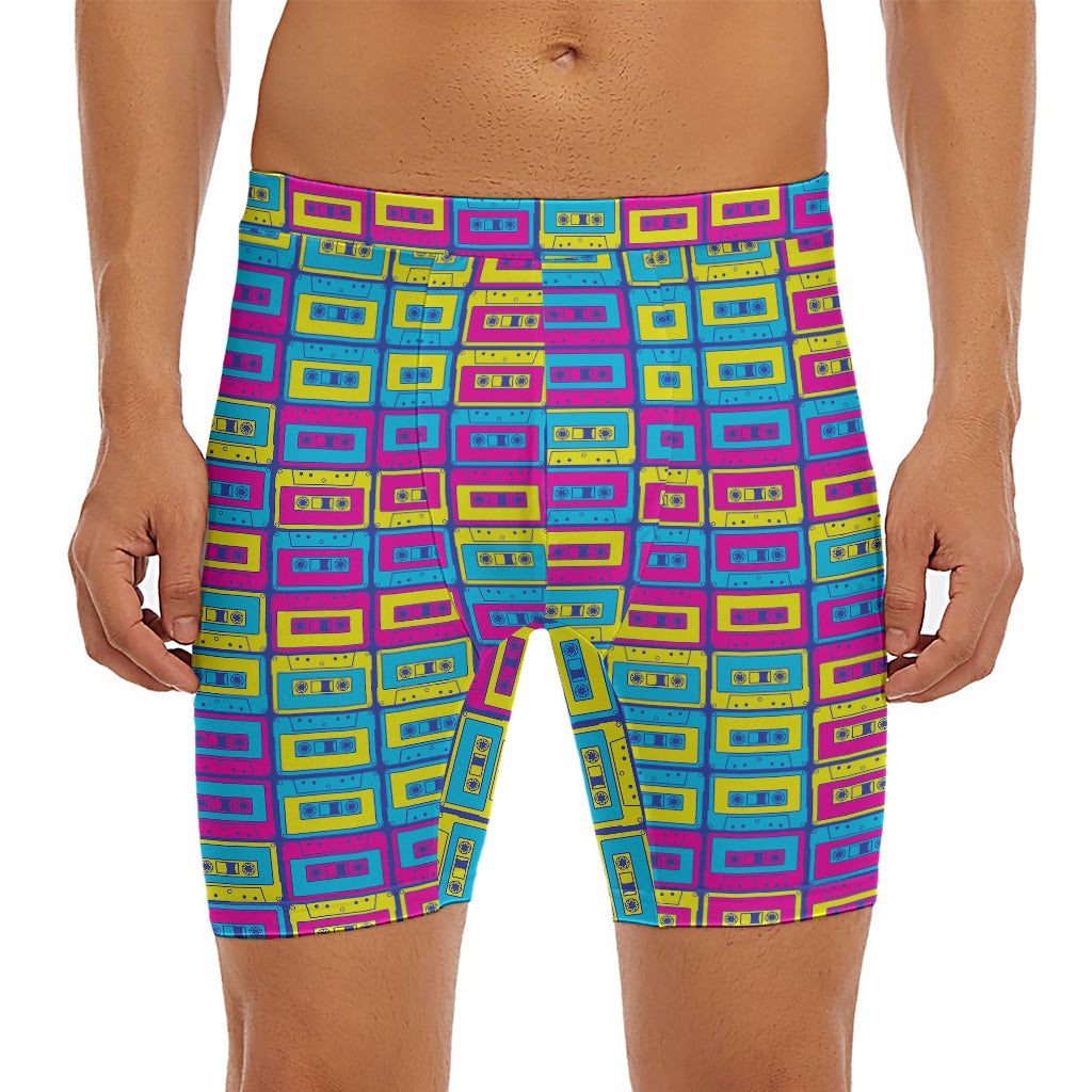 Colorful Cassette Tape Print Men's Long Boxer Briefs