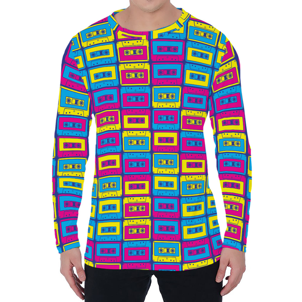 Colorful Cassette Tape Print Men's Long Sleeve T-Shirt