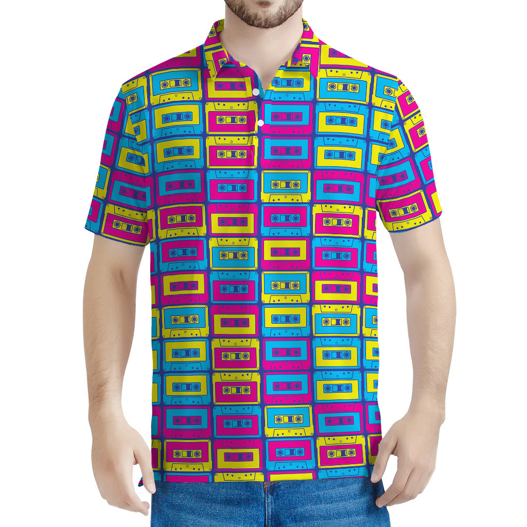 Colorful Cassette Tape Print Men's Polo Shirt