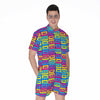 Colorful Cassette Tape Print Men's Rompers