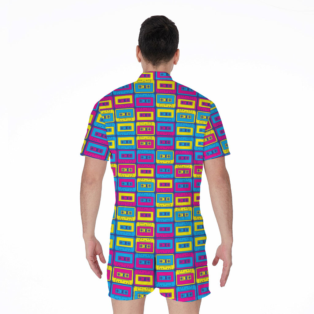 Colorful Cassette Tape Print Men's Rompers