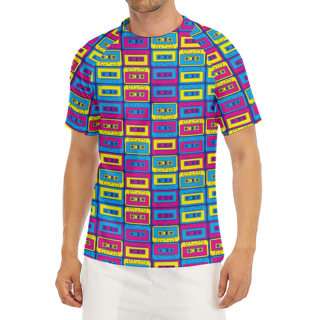 Colorful Cassette Tape Print Men's Short Sleeve Rash Guard