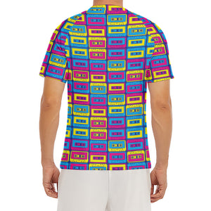 Colorful Cassette Tape Print Men's Short Sleeve Rash Guard