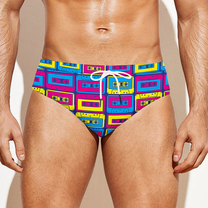 Colorful Cassette Tape Print Men's Swim Briefs