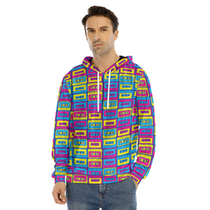 Colorful Cassette Tape Print Men's Velvet Pullover Hoodie