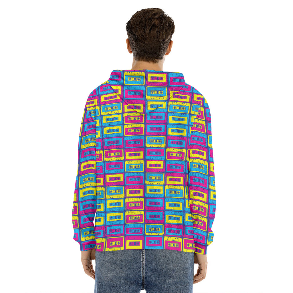 Colorful Cassette Tape Print Men's Velvet Pullover Hoodie