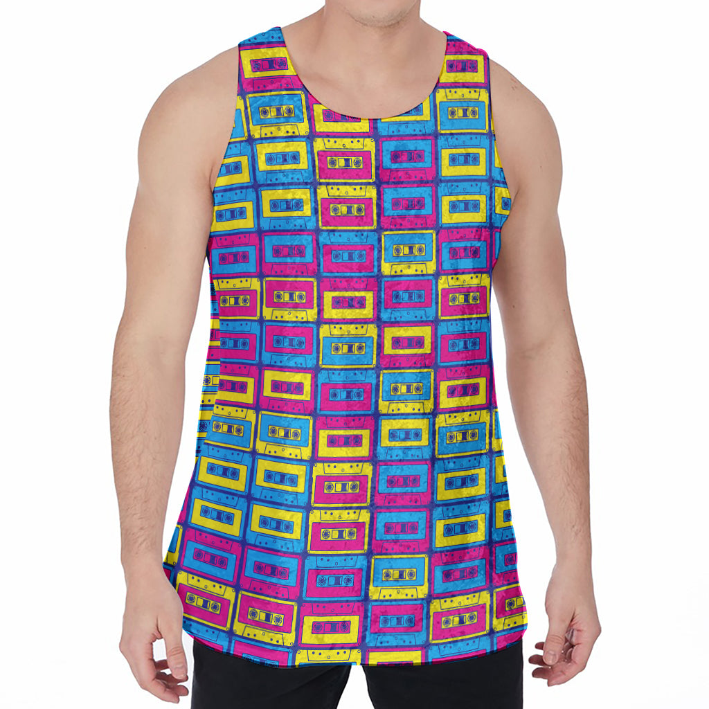 Colorful Cassette Tape Print Men's Velvet Tank Top