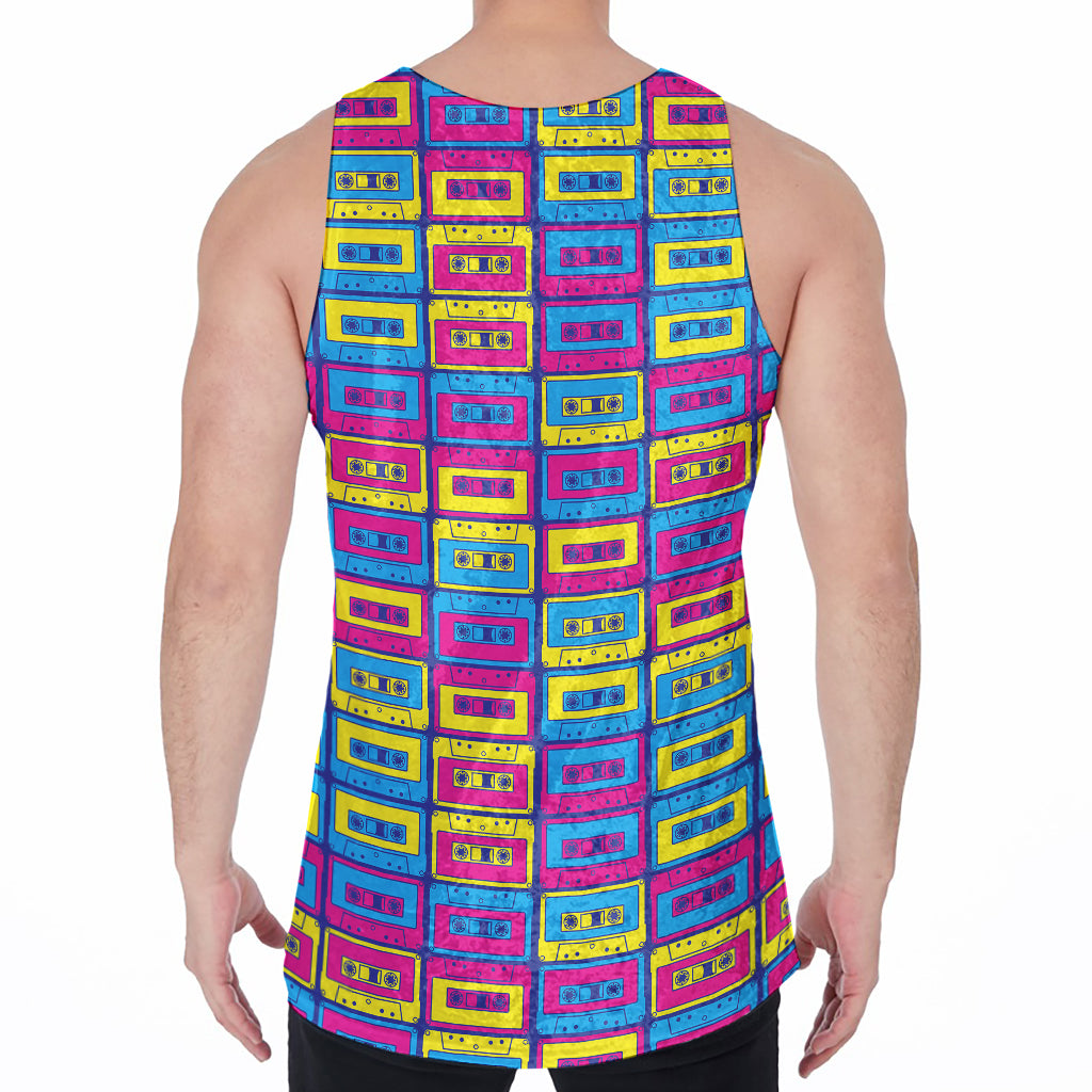 Colorful Cassette Tape Print Men's Velvet Tank Top