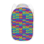 Colorful Cassette Tape Print Mesh Laundry Hamper