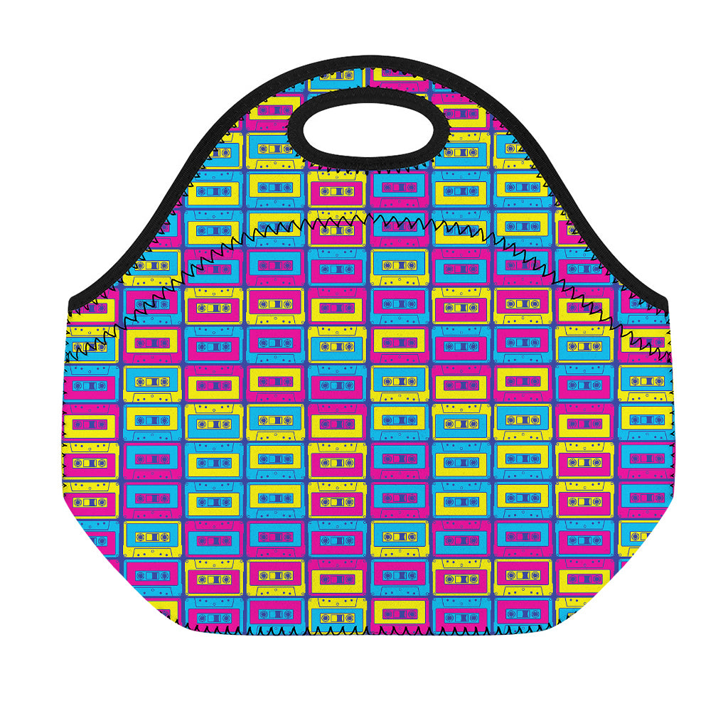 Colorful Cassette Tape Print Neoprene Lunch Bag