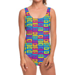 Colorful Cassette Tape Print One Piece Swimsuit