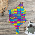 Colorful Cassette Tape Print One Shoulder Bodysuit