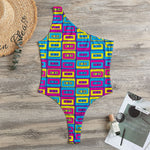 Colorful Cassette Tape Print One Shoulder Bodysuit