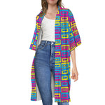 Colorful Cassette Tape Print Open Front Beach Cover Up