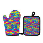 Colorful Cassette Tape Print Oven Mitt And Pot Holder Set